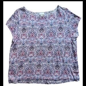 j jill love linen top Large Short Sleeve Lightweight Blue Pink